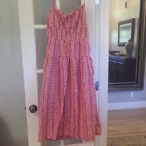 Red Gingham Midi Dress